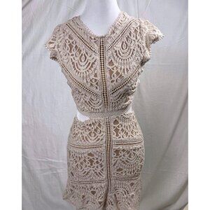 Beige Lace Crochet Cut Out Mini